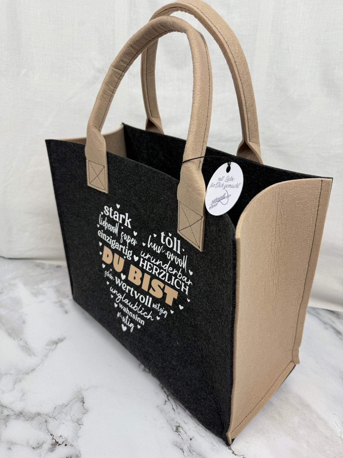 Handgefertigte Filztasche "Du Bist"