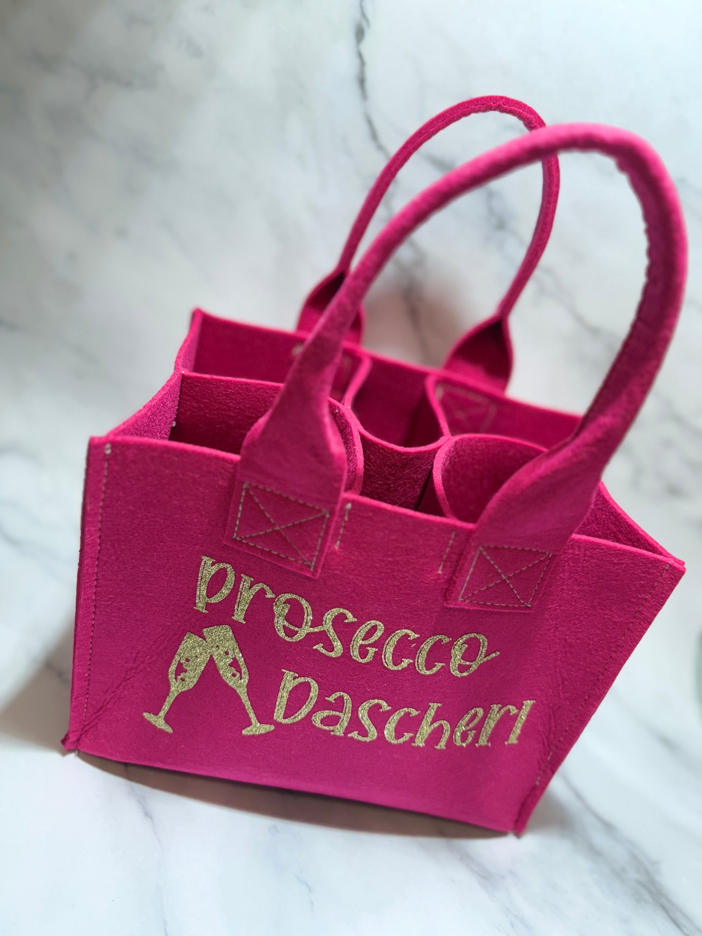 handgefertigte Getränketasche Mädelstasche Prosecco Dascherl