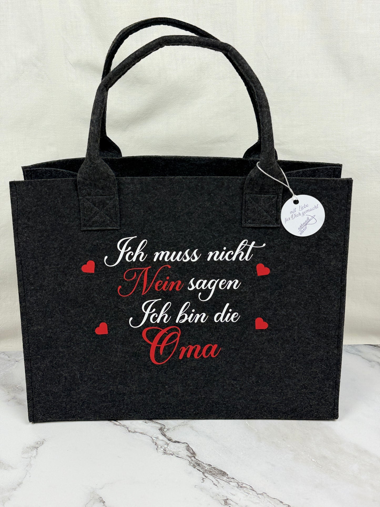 Handgefertigte Filztasche "ich muss nicht Nein sagen ich bin die Oma"