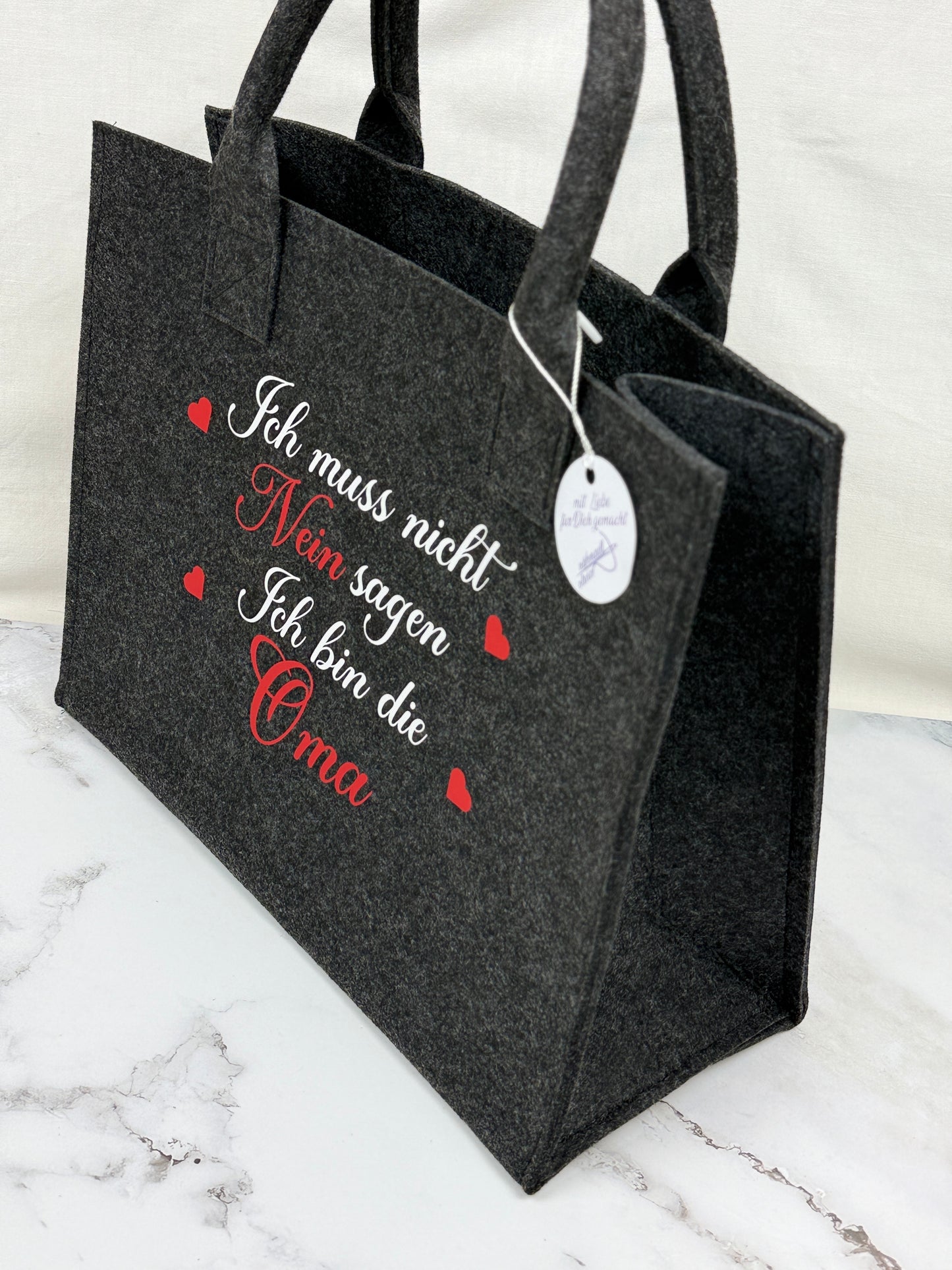 Handgefertigte Filztasche "ich muss nicht Nein sagen ich bin die Oma"