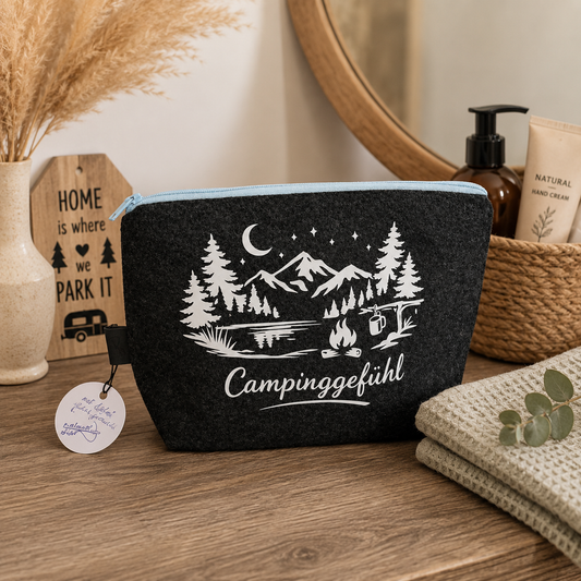 Kosmetiktasche aus Filz „Campinggefühl“ – handgemacht & praktisch