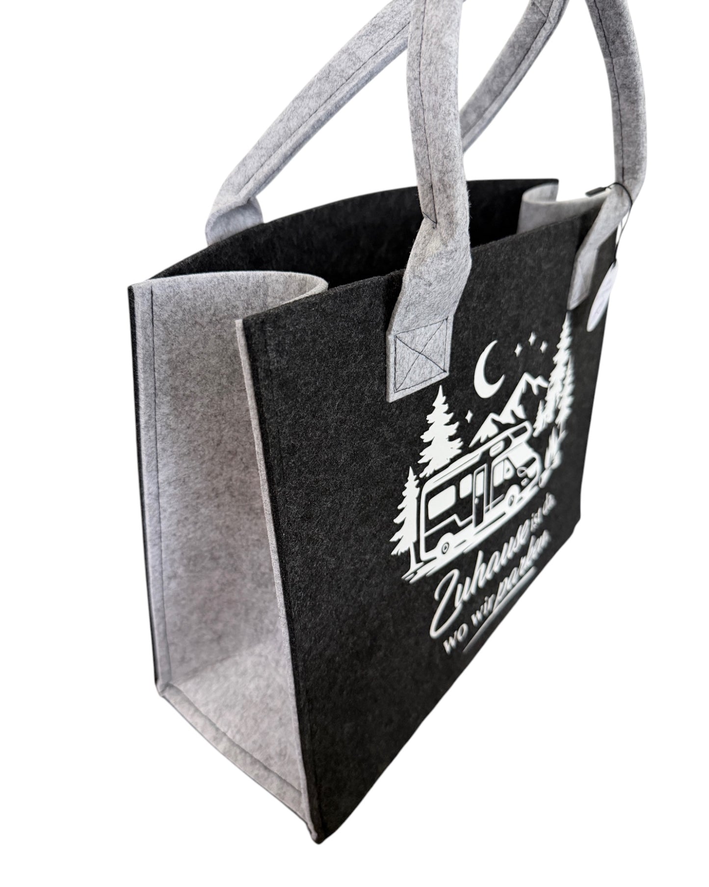 Handgefertigte Filztasche „Zuhause ist da, wo wir parken“ – Wohnmobil Edition